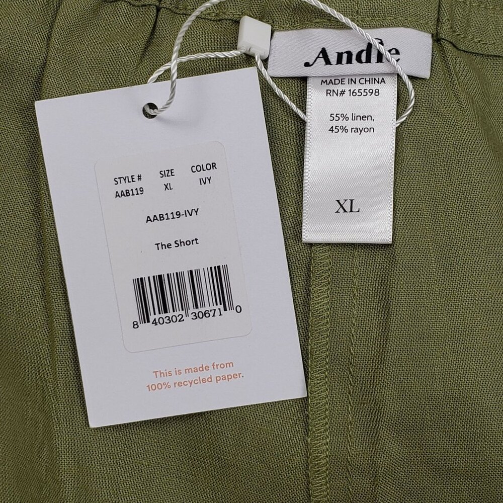 Andie Swim The Graciosa Short Women's XL Ivy Green Linen Blend Tassel Ties NWT - Picture 2 of 16